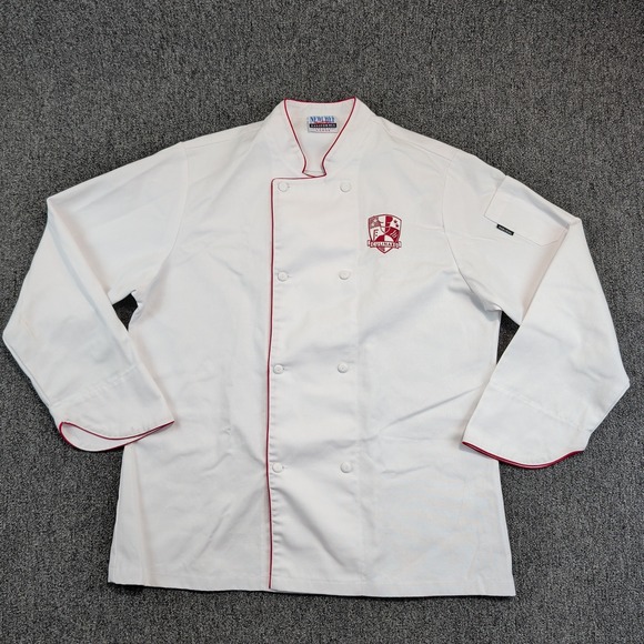 New Chef Culinard Chef Coat Large White Red Trim Double Breasted Jacket USA Made — photo 2
